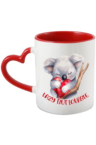 StoryGift Romania Mug with a sleeping koala bear with the message "Lazy, but lovable", illustration, funny, With ,STG.