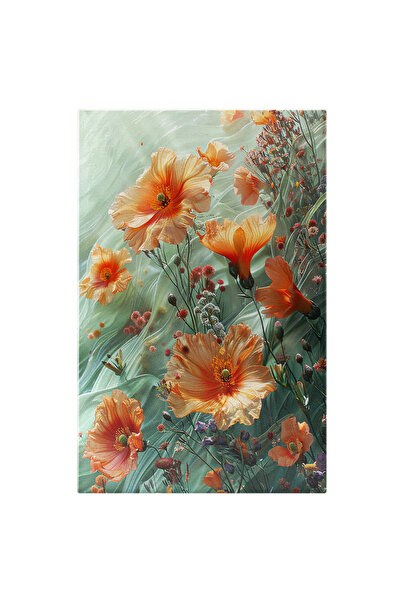 StoryGift Romania Tablou Canvas Flori Colorate Pictate In Valuri Verzi Cu Bob...