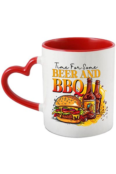 StoryGift Romania Mug with the message "Time for some beer and BBQ", cooking, illustration, kitchen, beer, With ,STG.