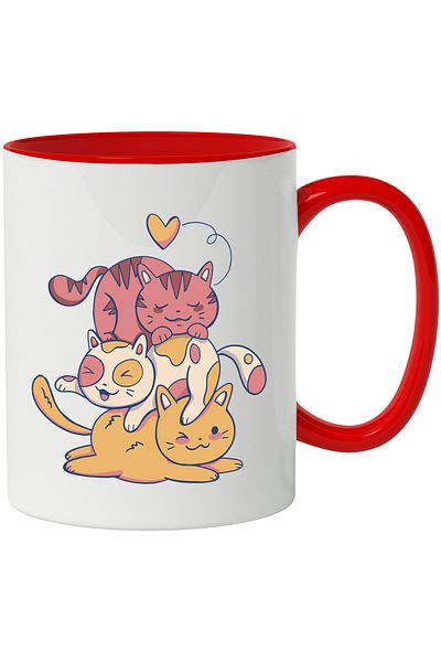 StoryGift Romania Mug With Cats, Heart, Pets, Illustration, Multicolor 330 ml, Ceram, With ,STG.