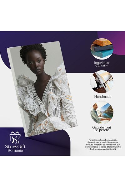 StoryGift Romania Canvas Print Collarbones exposed by the model's white dress - Lace ruffles, Pi