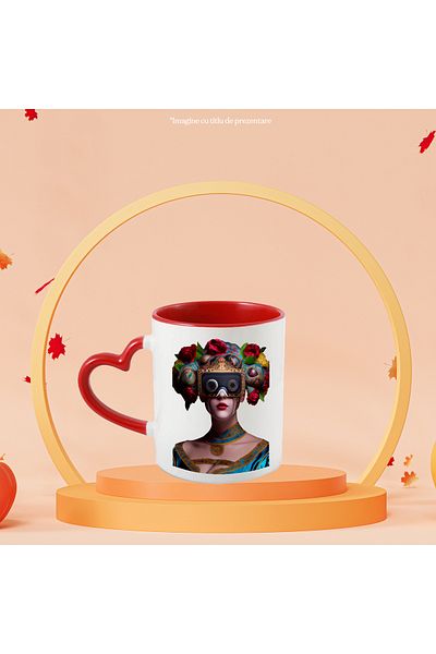 StoryGift Romania Mug With Portrait, Abstract, Dress, Glasses, Flowers, Lipstick, Multicolor 330 ml, Wax, With ,STG