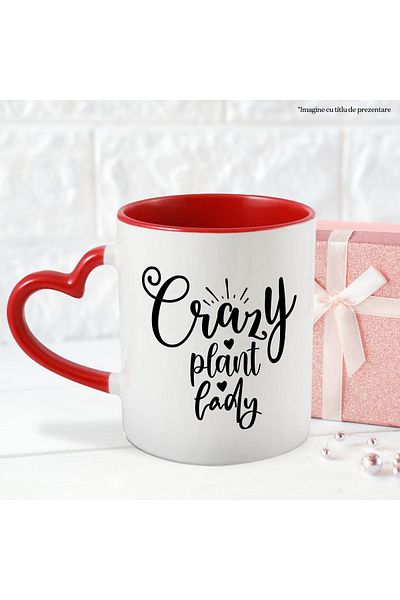 StoryGift Romania Mug with hearts and the message "Crazy plant lady" - lady crazy about plants, With,STG.