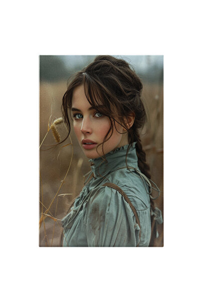 StoryGift Romania Tablou Canvas: Femeie În Lan De Grâu Cu Rochie Și Păr Împle...