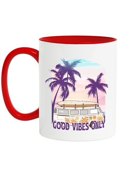 StoryGift Romania Mug with the message "Good vibes only", summer, vacation, relaxation, holiday, illustration, With ,STG.