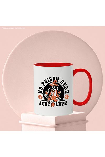 StoryGift Romania Mug With Message In English No Poison Here Just Love, Witch, Multicolor 330 ml, With ,STG .