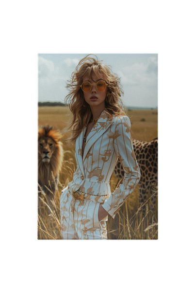 StoryGift Romania Tablou Canvas Dama Blonda Cu Ochelari In Costum Alb Cu Mode...