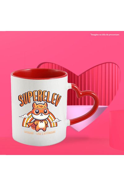 StoryGift Romania Super Student Mug - Superhero, Courage and Determination, 330ml, Ceramic with Heart Handle, With ,STG