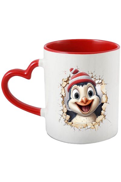 StoryGift Romania Mug with a penguin wearing a hat | illustration | sticking its head out through a z, With ,STG.