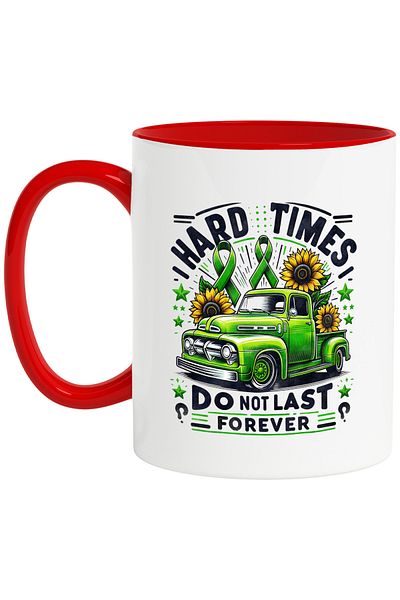 StoryGift Romania Mug with a green car with the message "Hard times do not last forever", flowers, style, With ,STG.