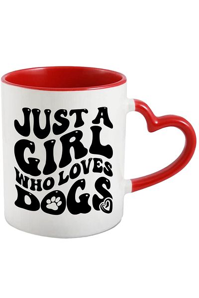 StoryGift Romania Mug with the text "Just a girl who loves dogs" with Red Heart Handle, With Heart Handle, STG.
