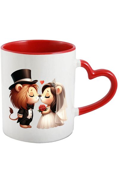 StoryGift Romania Mug with a lioness and a lion at the wedding | illustration | marriage | wedding dress, With ,STG.