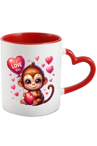 StoryGift Romania Cana Cu O Maimutica Fericita Care Tine O Inima | Ilustratie | Balon Cu Mesajul ", Cu ,stg