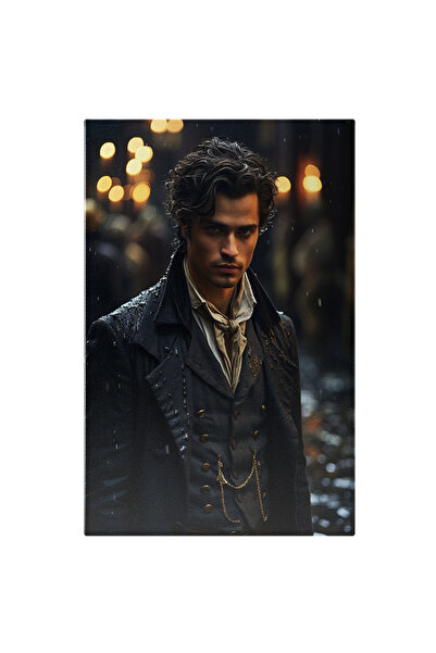 StoryGift Romania Tablou Canvas: Fotografie Cu Un Barbat Serios In Vestimentatie De Epoca - Luminite Strada Ploa