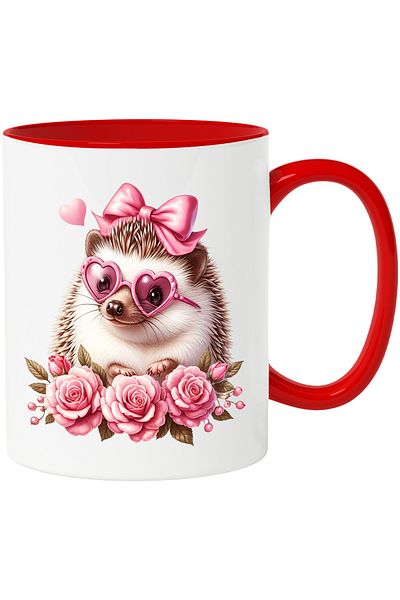StoryGift Romania Mug with a female hedgehog wearing heart-shaped glasses | illus, With ,STG.
