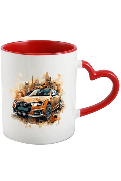 StoryGift Romania Mug With Car, Audi, Brand, Illustration, Geometric, Multicolor 330 ml, Ceramic, With, STG.