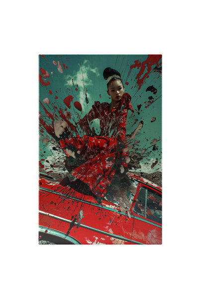 StoryGift Romania Tablou Canvas Copila Tanara Cu Parul Brunet In Rochie Rosie...