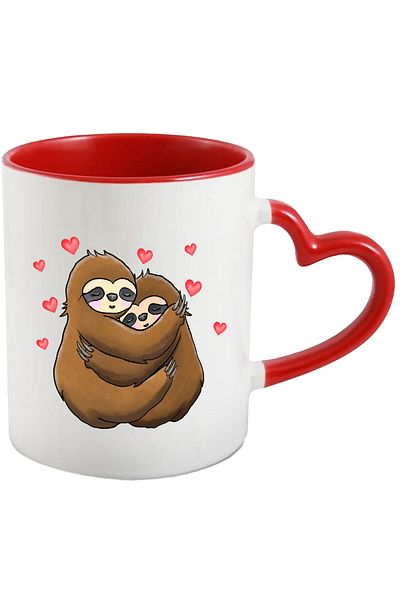 StoryGift Romania Mug with 2 hugging sloths, red hearts, Valentine's Day, , With ,STG .