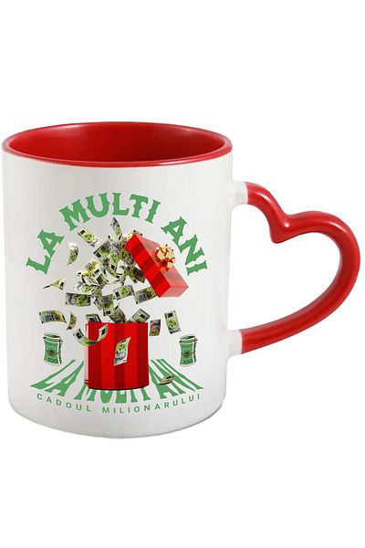 StoryGift Romania _Happy Birthday_ Mug - Millionaire's Gift, 330ml, Ceramic with Red Heart Handle, With M,STG.
