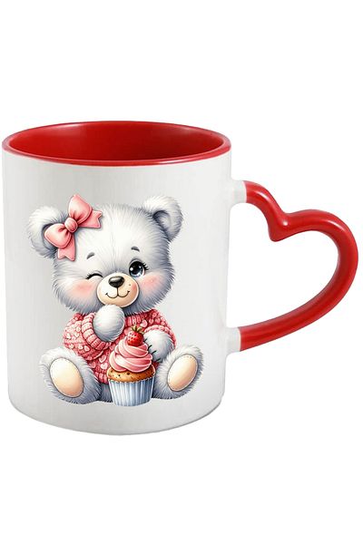 StoryGift Romania Mug with a teddy bear holding a muffin | illustration | flannel | sweets | cake, With ,STG