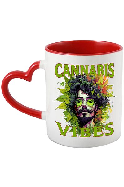 StoryGift Romania Mug with the message "Cannabis vibes", hippie style, culture, illustration, green, sim, With,STG.