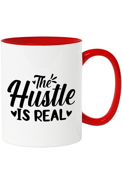 StoryGift Romania Mug with hearts and the text "The hustle is real" - work is real effort object, With ,STG.