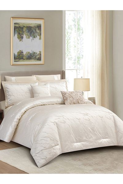 Donetella Premium King Comforter Set 8-Pcs, Jacquard Bedding with 350 GSM Poly Silk Filling