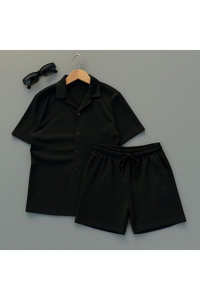 AFROGİYİM Men's Relaxed Fit Bottom Top Shorts Shirt Set