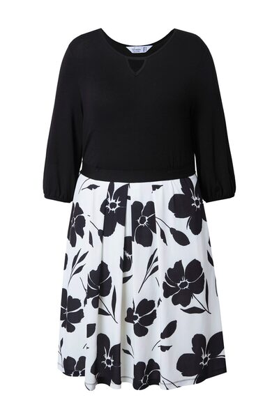 Şans Γυναικείο Μεγάλο Μέγεθος Μαύρο Ε Τεχνολογίας Μισό Κομμάτι, Φλοράλ Βισκόζη Φόρεμα