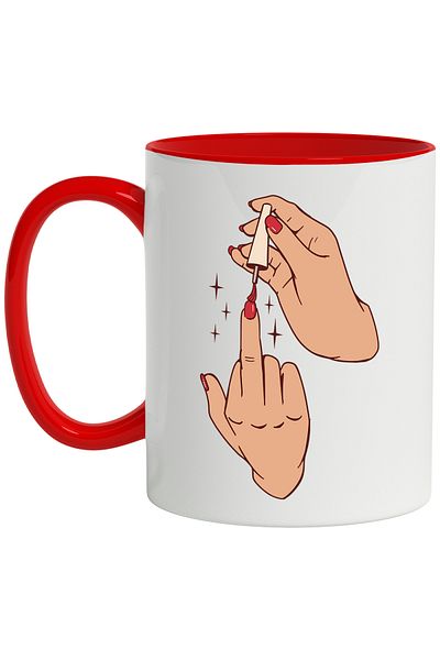 StoryGift Romania Mug With Hand, Nail Polish, Stars, Nails, Finger, Brush, Multicolor 330 ml, Ceramic with, With, STG.