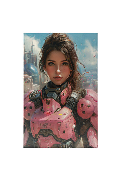StoryGift Romania Tablou Canvas: Femeia Din Viitor Robotul Roz Din Altă Lume Ideală Orașul Futurist Pe Fundal Pic