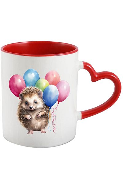 StoryGift Romania Mug with a hedgehog | illustration | balloons of different colors | anniversary | happy, With,STG.
