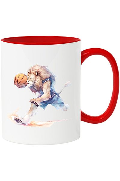 StoryGift Romania Mug with a lion playing basketball | illustration | ball | basketball | running | , With ,STG .