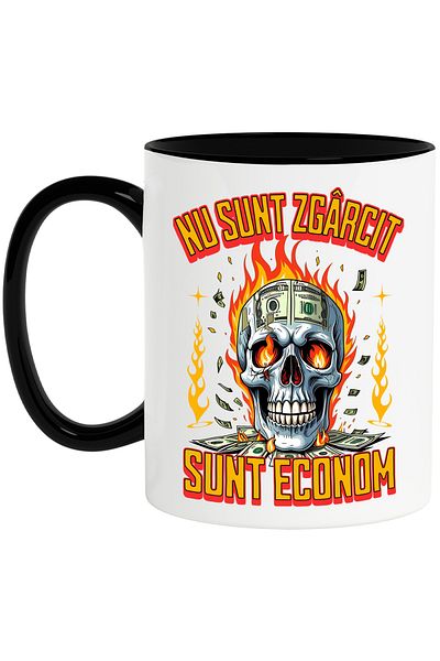 StoryGift Romania Mug Skull in Jaws text I am not stingy economical, 330ml, Ceramic with Handle Ne, With, STG.