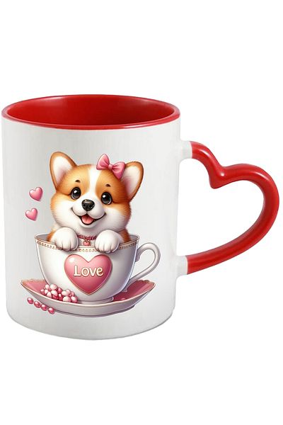 StoryGift Romania Mug with an Akita Inu puppy | illustration | sitting in a cup | important | caf, Cu,STG.