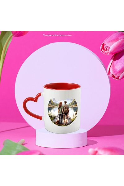 StoryGift Romania Mug with a woman and a man in a forest | lake in front | with tent | camping, With,STG.