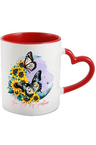 StoryGift Romania Mug with butterflies on sunflowers with the message "You are my Sunshine", r, Cu,STG.