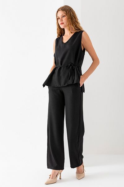 GİYSA Women's Side Tie Detailed Elastic Waist Double Suit Black - 25799