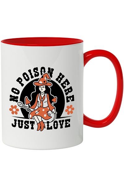 StoryGift Romania Mug With Message In English No Poison Here Just Love, Witch, Multicolor 330 ml, With ,STG .