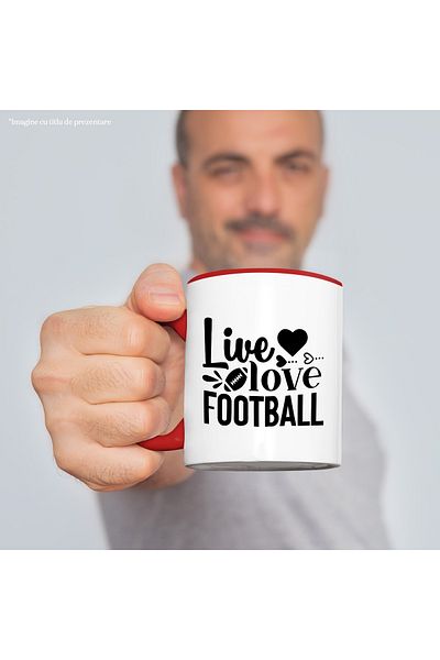 StoryGift Romania Mug with hearts and the text "Live, love, football" - live love play football, With ,STG