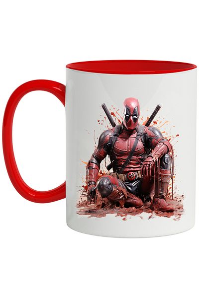 StoryGift Romania Mug With Deadpool, Fictional Character, Marvel, Costume, Swords, Rain, Blood, Sterpi,, With ,STG .
