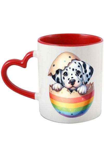 StoryGift Romania Mug with a Dalmatian puppy coming out of a broken egg | illustration | shy | on, With ,STG