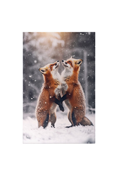 StoryGift Romania Tablou Canvas: Doua Vulpi Care Se Joaca - Zapada Iarna Bucu...