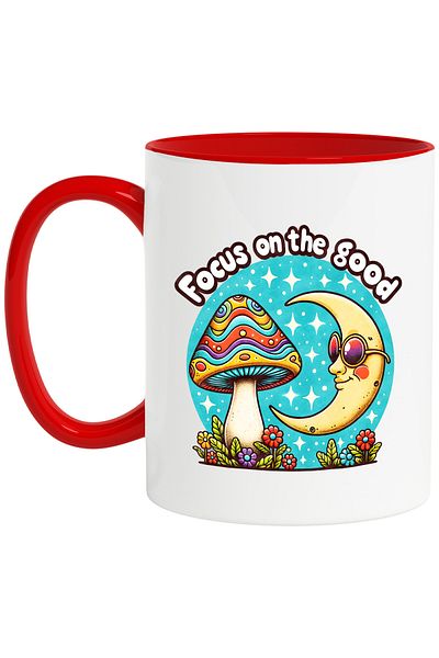 StoryGift Romania Mug with the message "Focus on the good", hippie style, culture, illustration, psychedelic, With ,STG