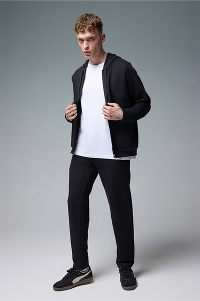 VENA Karl Regular Fit Cotton Sweatpants - Black