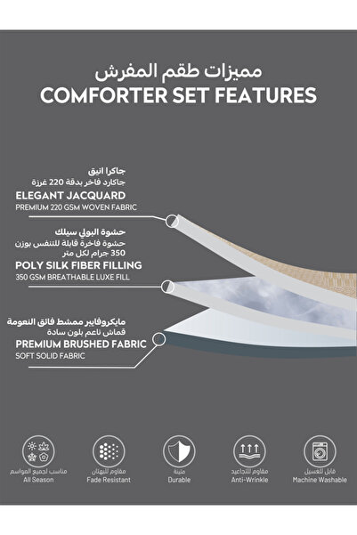 Donetella Premium King Comforter Set 8-Pcs, Jacquard Bedding with 350 GSM Poly Silk Filling