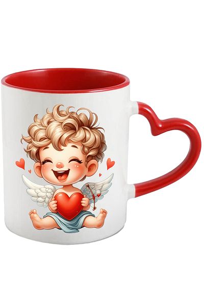 StoryGift Romania Mug with a baby Cupid holding a heart in his arms | appreciation | gift | bow, With,STG.