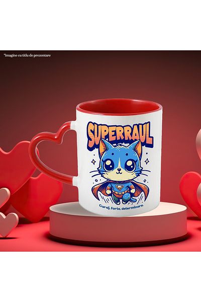 StoryGift Romania Super Evil Mug, Superhero, Flying Cat, 330ml, Ceramic with Red Heart Handle, With ,STG