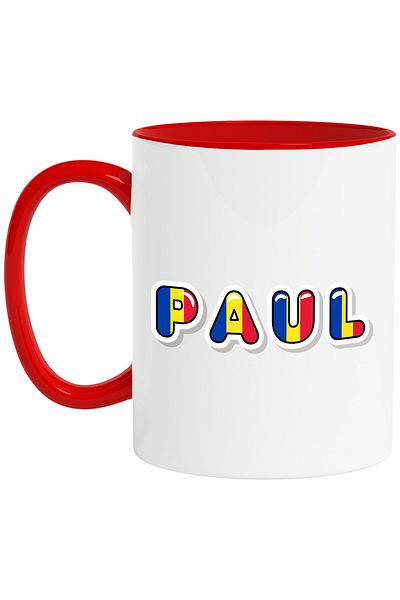 StoryGift Romania Mug With Name Paul, Romania, Supporter, Romanian Flag, Patriot, 330ml, Ceramics, With, STG.