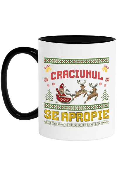 StoryGift Romania Mug Christmas is coming Santa Claus is coming, 330ml, Ceramic with Black Handle, With, STG.